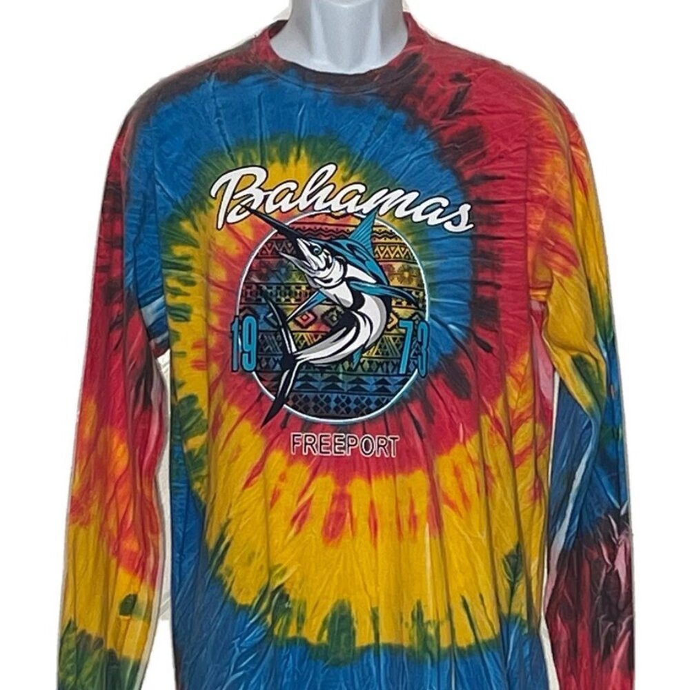 Comfort Colors Bahamas Freeport 1973 Marlin Tie Dye Long-Sleeve M T-Shirt Tee